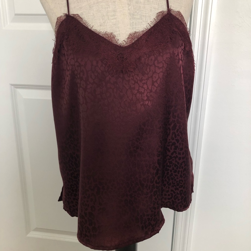 Nine West Elegant Burgundy Lace Trim Cami Top
